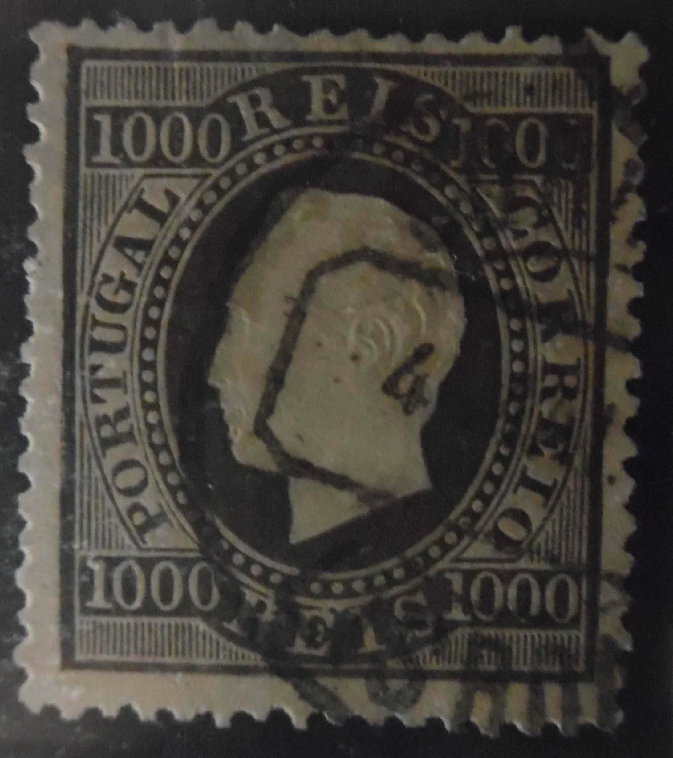 Selos Portugal 1884-D. Luís 1000 reis fita direita Af./Mundif. nº 67