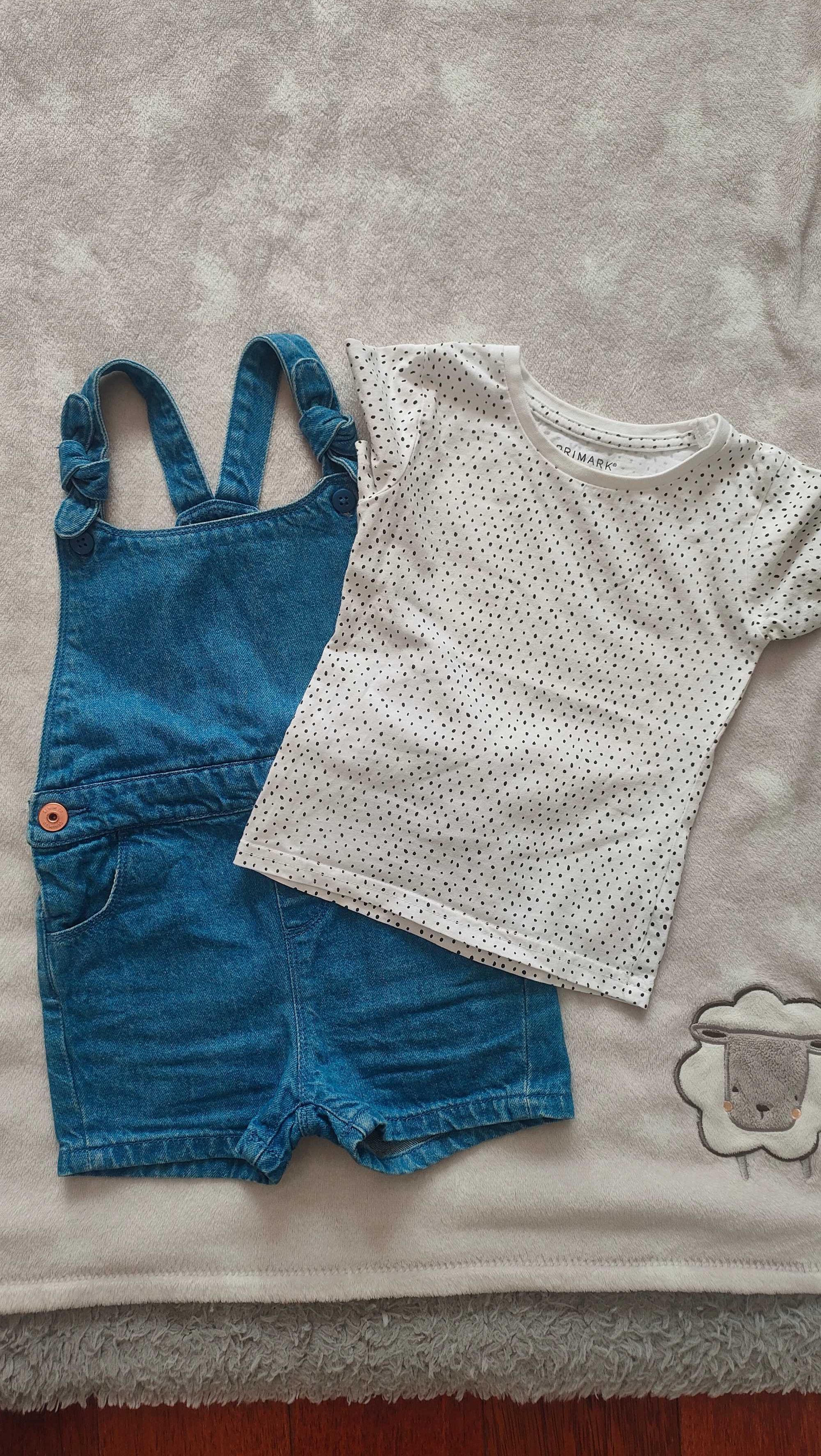 Primark, zestaw jeansowe spodenki ogrodniczki bluzeczka, r.92