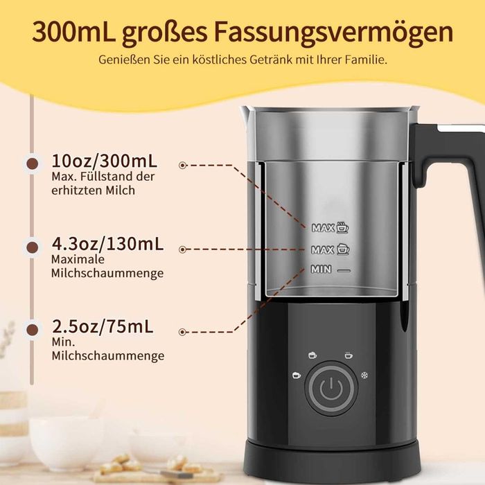 Rafow Elektryczny spieniacz do mleka 4w1 ciepło, zimno bezgłośny 300ml