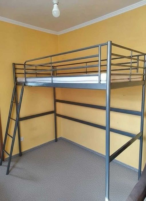 IKEA Łóżko na antresoli, srebrne, 90x200 cm + materac IKEA GRATIS