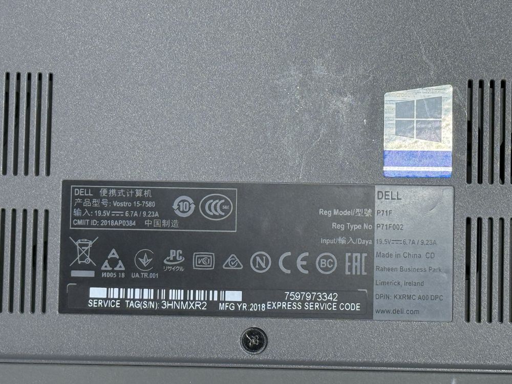 Laptop Dell Vostro 7580 i7 GeForrce 1050Ti 16gb ram