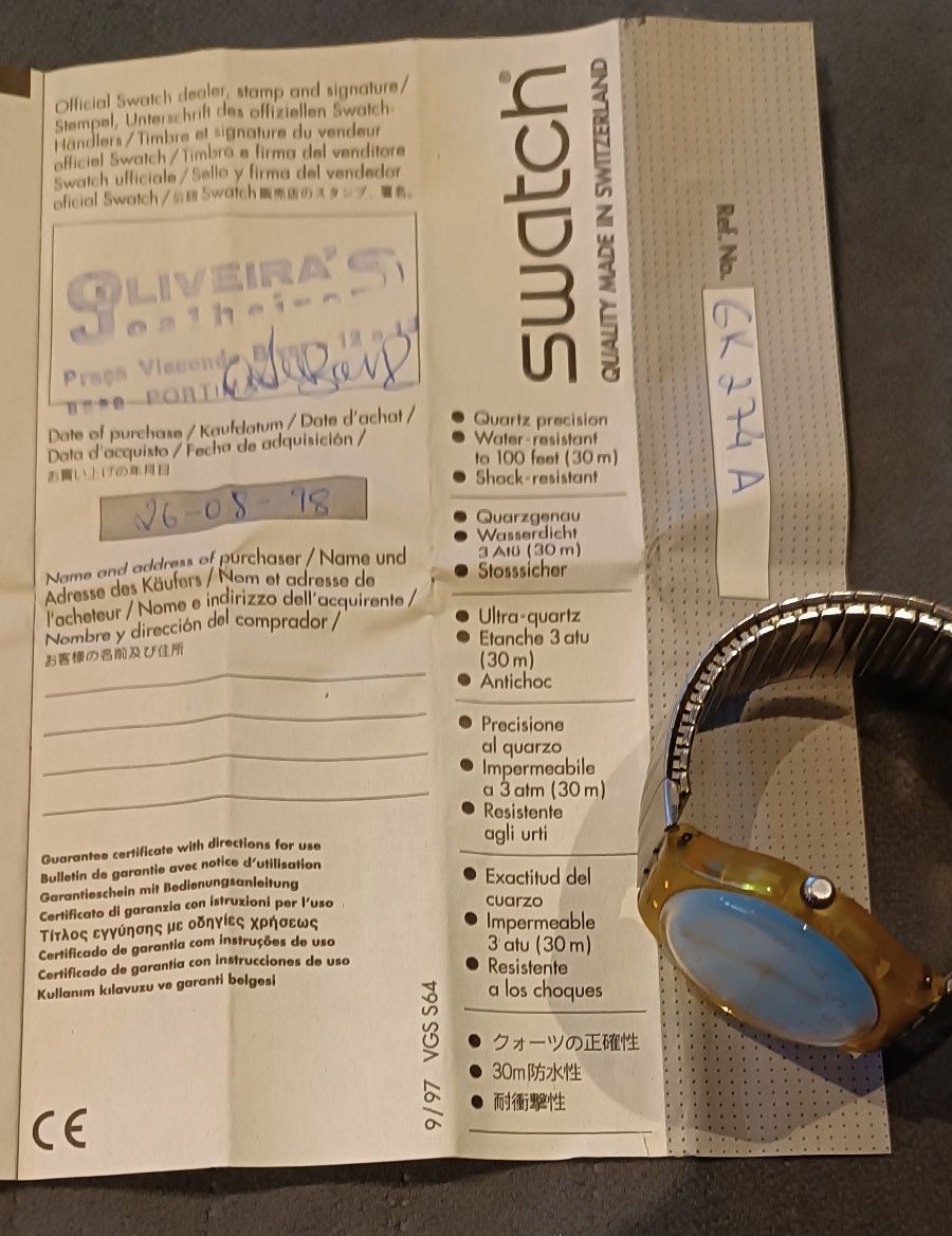 Relógio Swatch a funcionar perfeitamente