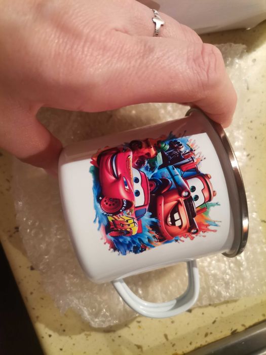 Kubek emaliowany zygzak i złomek nadruk kolor nowy