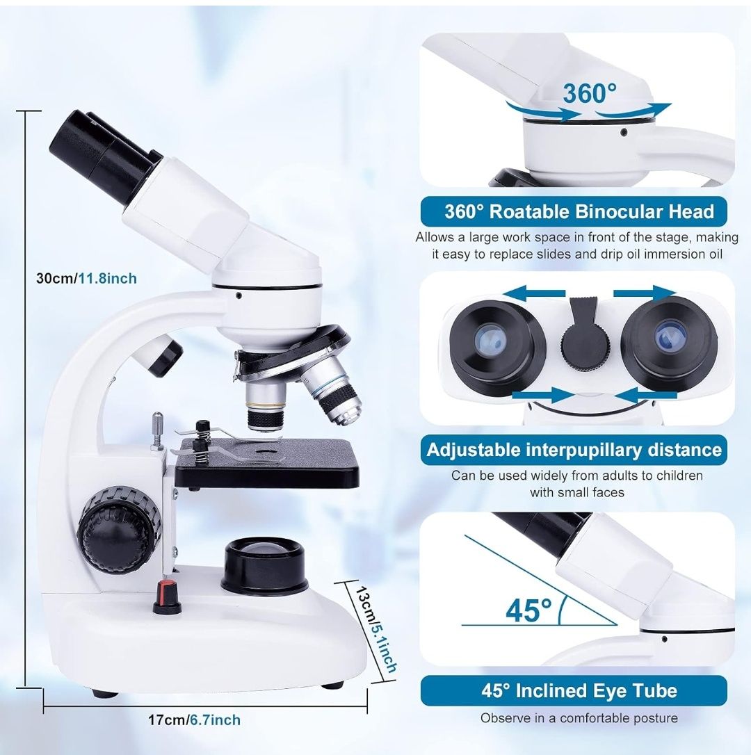 Microscópio 40 x 1000 x - Iluminação LED luz transmissão e refletida