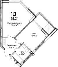 Житло бізнес-класу в місті–курорті Ірпені 1-кімнатна квартира 39,24м²