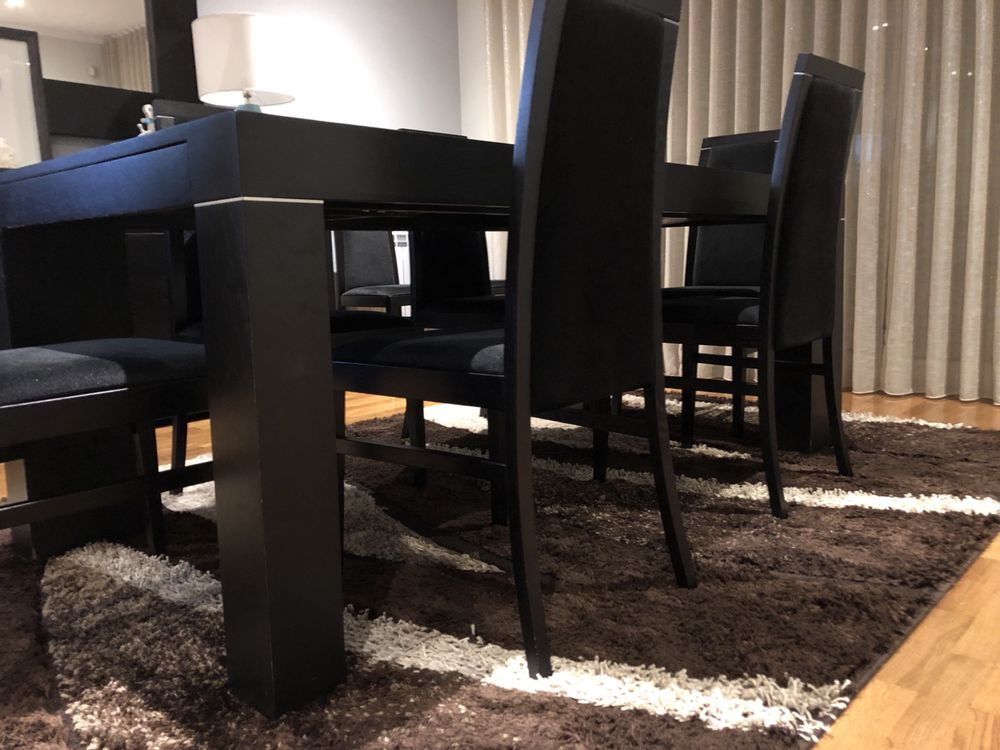 Mesa extensível com vidro + 8 cadeiras