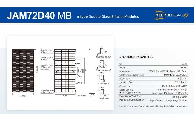 Módulo JA 600W JAM72D40/MB Bifacial