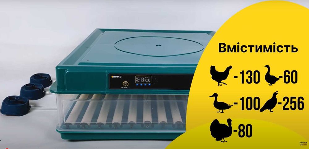 Инкубатор автоматический (220/12В) ПТАХА на 130 куриных яиц  Інкубатор