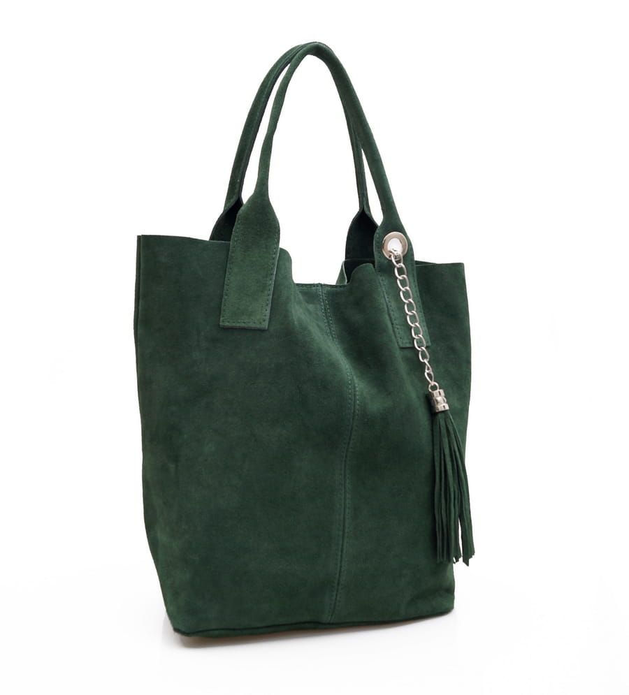 VERA PELLE torebka zamszowa worek shopper z suwakiem V146 c.zielona