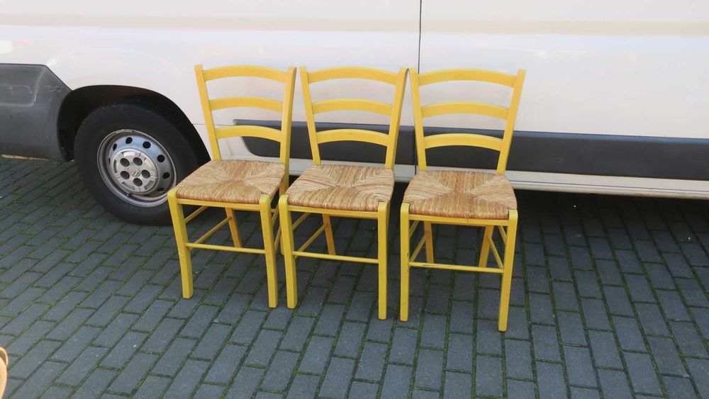 Krzesło drewno wiklina 3 sztuki