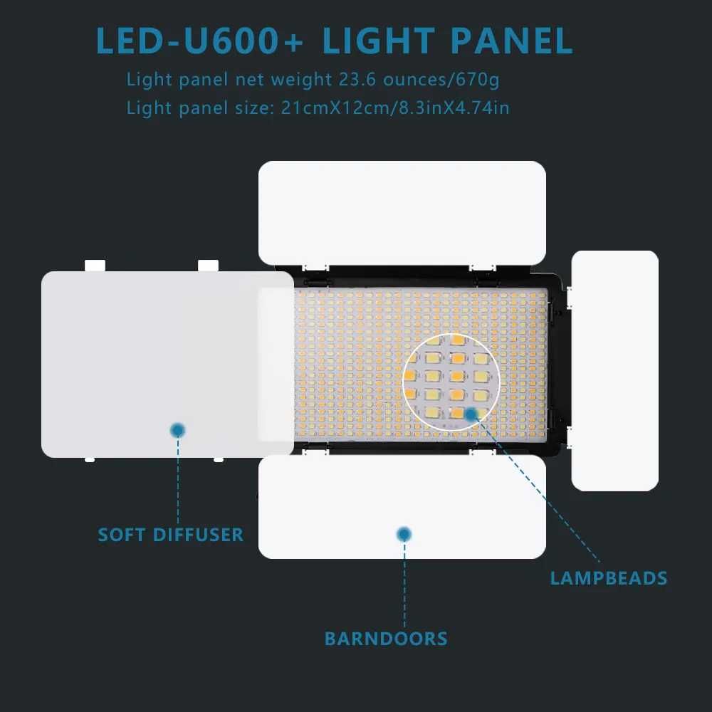 Nagnahz U800 + światło LED do kamery Photo Studio lampa  2500K-8500k