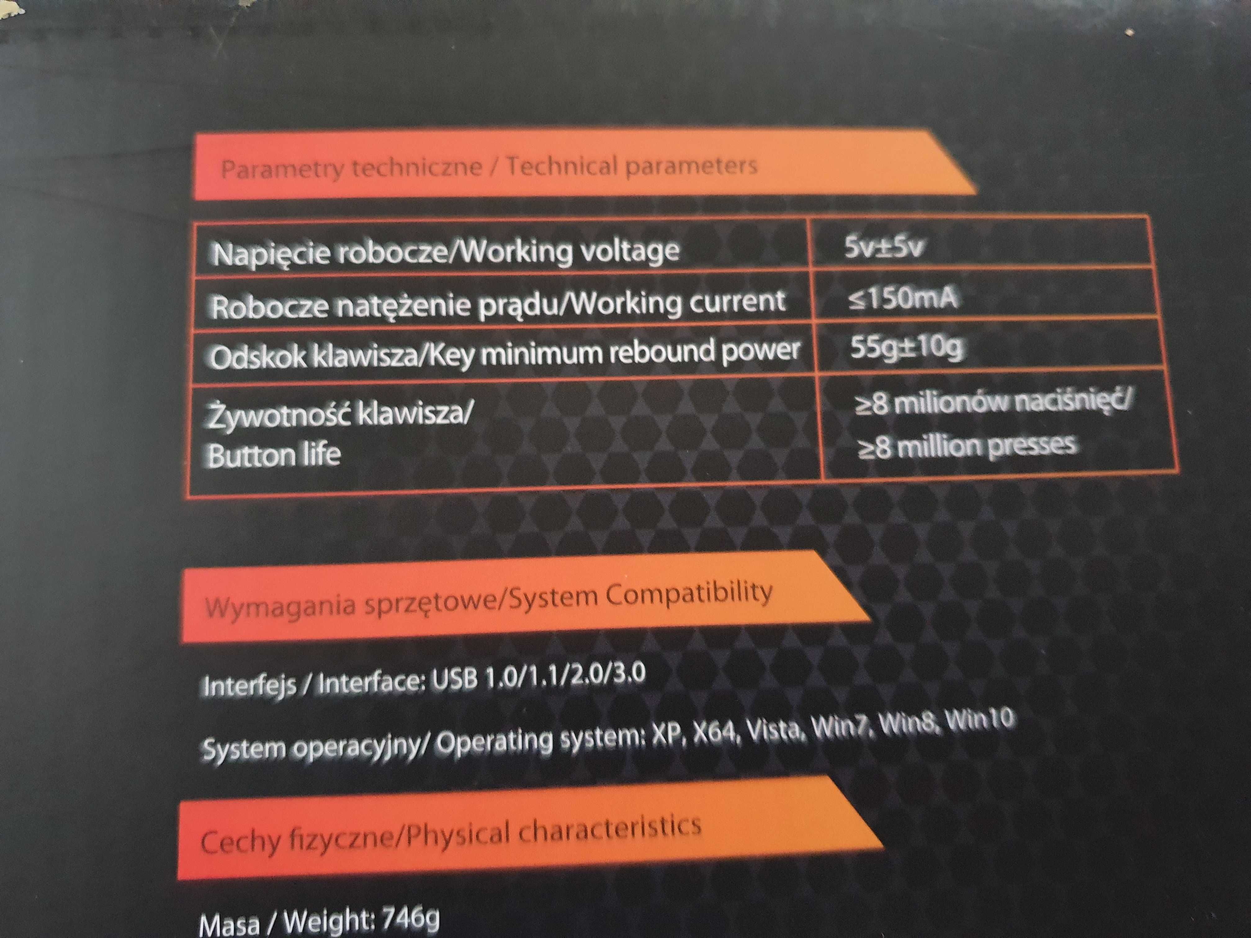 Klawiatura HIRO Falcon - wzmocniony gaming membranowa