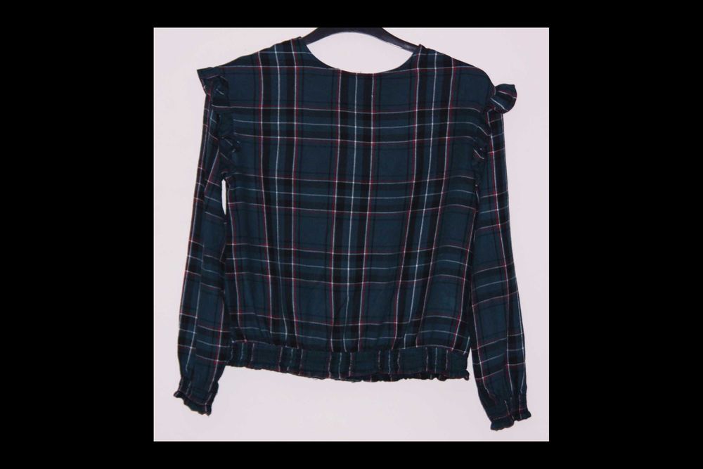 164 bluzka dziewczęca H&M elegancka zielona krata