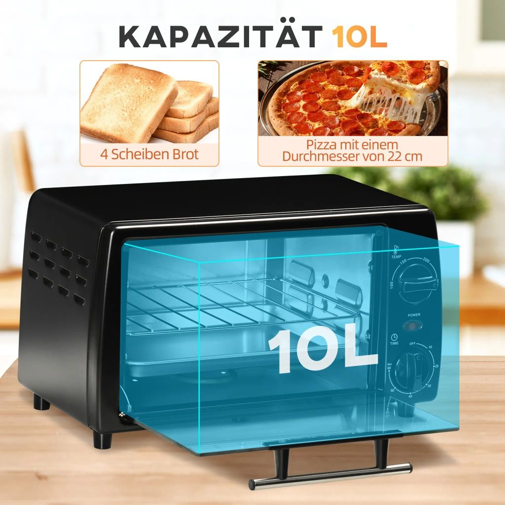 HOMCOM Mini piekarnik 10 litrów 750W Mały piekarnik elektryczny