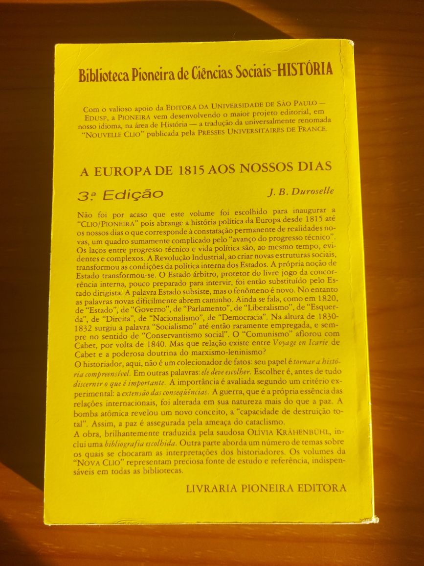 Livro A Europa de 1815 aos Nossos Dias