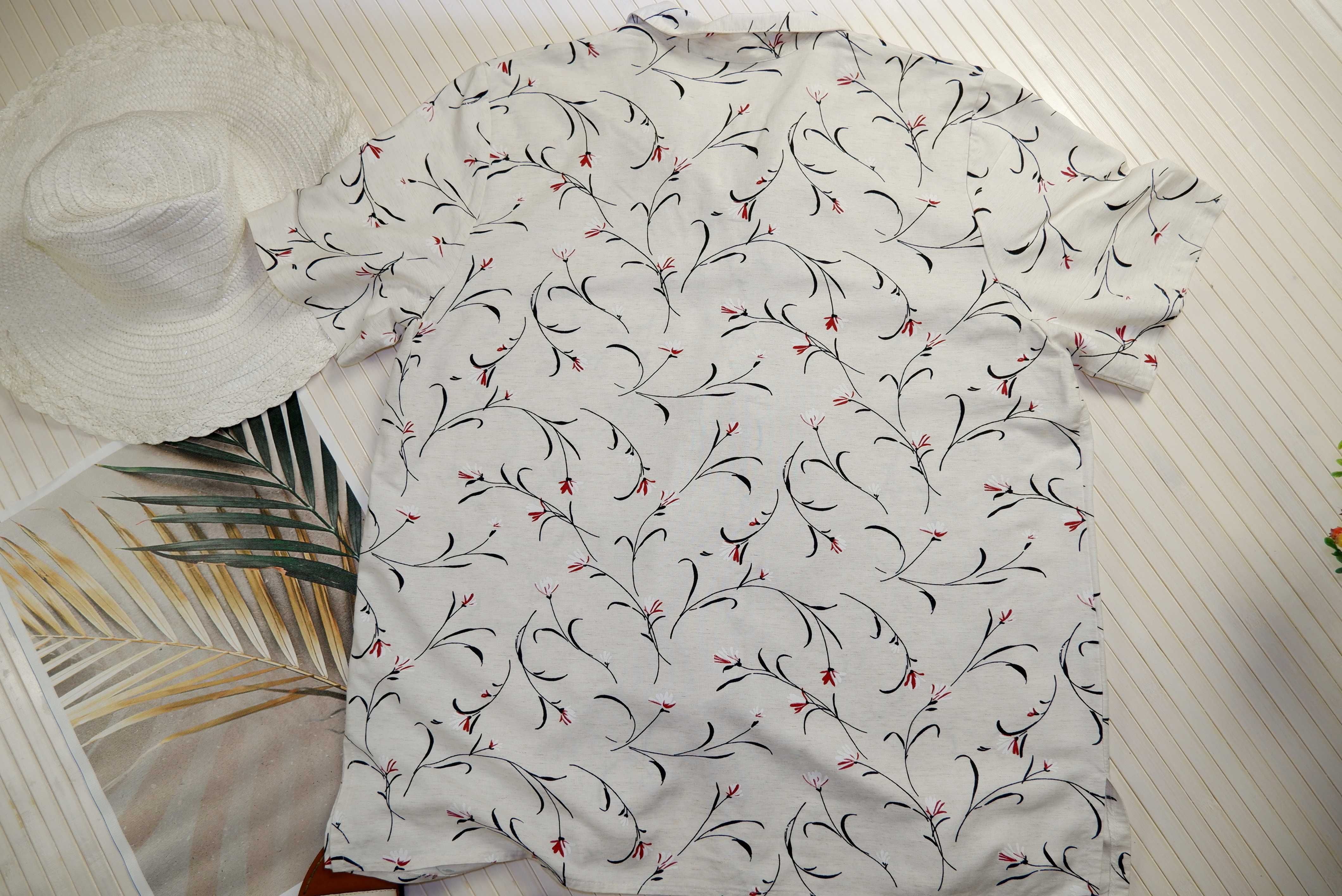 Рубашка хлопковая лен с рисунком узором женская летняя 2XL 3XL  блуза