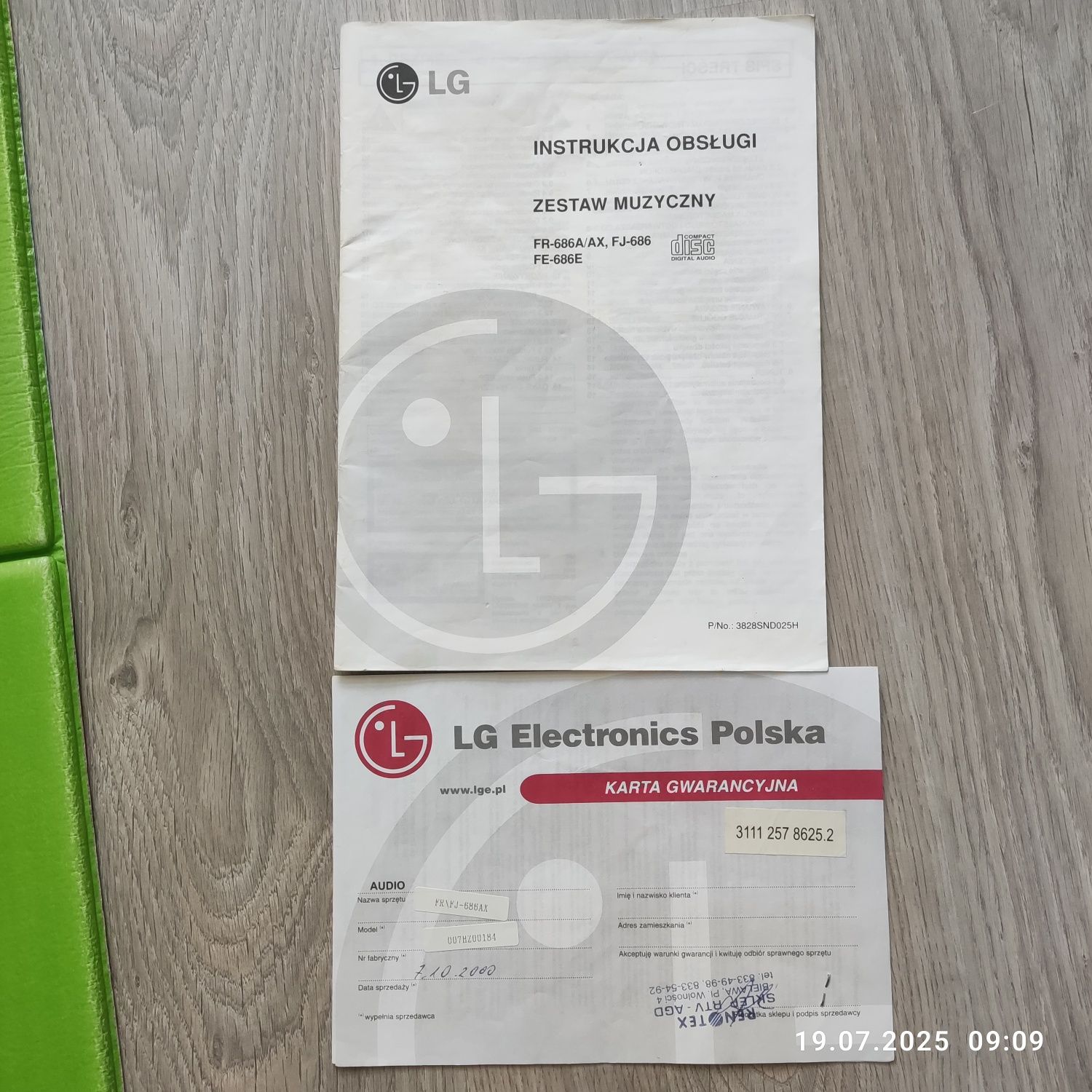 Wieża LG FR 686 + kolumny + pilot (USZKODZONA)