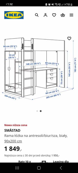Rama łóżka Ikea Smastad