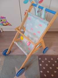 Drewniany wózek dla lalek, spacerówka