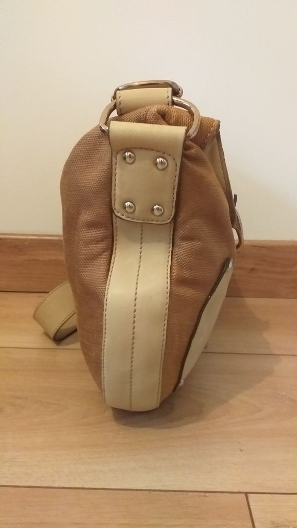 FAY PREMIUM UNIKAT oryginalna torebka len i skóra nat. crossbody worek