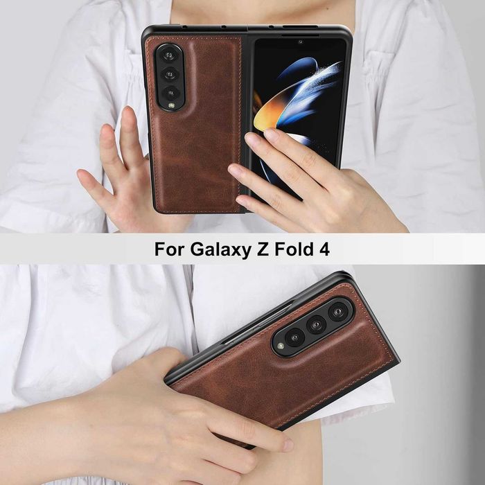 FOLUU etui skórzane do Samsung Galaxy Z Fold 4 5G 360 pancerne brązowe