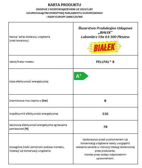 Kocioł Piec na PELLET 8kW do 100m2 A+ 5 klasa