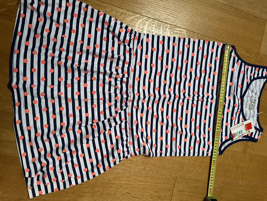 Sukienka r. 158 paski kropki pomaranczowy granat