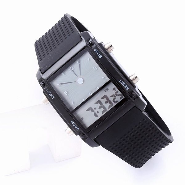 Relógio Quartzo Dual Time LCD Digital Data Alarm Cronógrafo LED