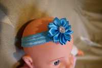 Nowa opaska do włosów chrzest roczek święta niebieska kwiat cyrkonia