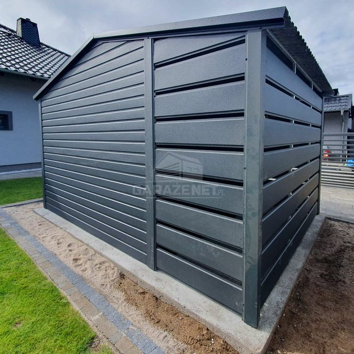 DOMEK OGRODOWY 2,5X2,5M Wiata 0,9X2,5M Antracyt Dach Dwuspadowy Gb470