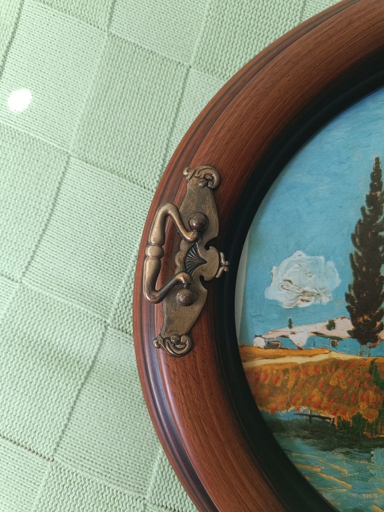 Tabuleiro decorativo de madeira e vidro. Antigo