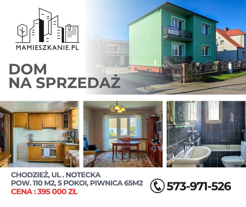 Dom w Chodzieży – 110 m², 5 pokoi, piwnica 65m2