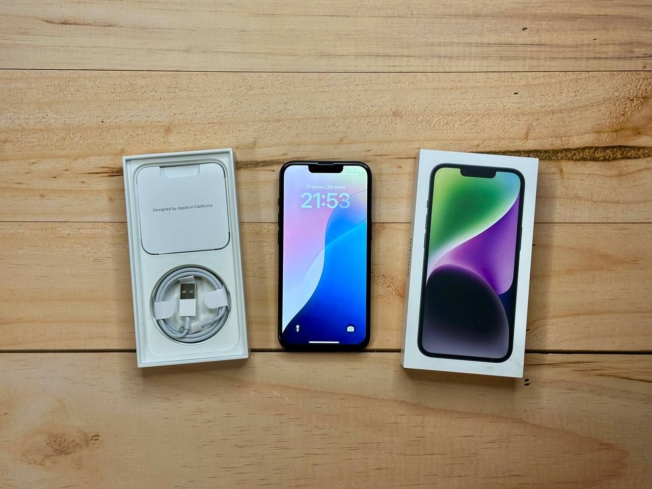 iPhone 14 128gb Midnight R-Sim. Полный комплект