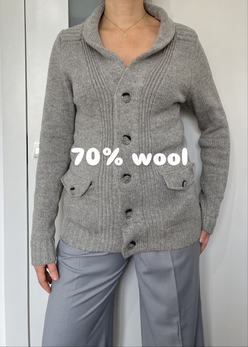 H&M wełniany męski kardigan z kieszeniami