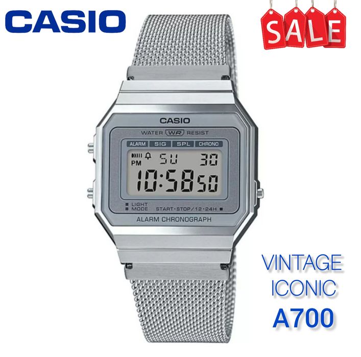 Часы Casio A700 Наручные, тонкие, ремешок, браслет миланская петля.