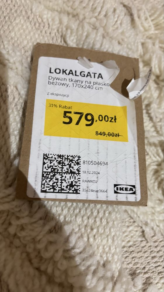 IKEA LOKALGATA dywan wełniany wełna 100% beżowy 170x240 cm NOWY