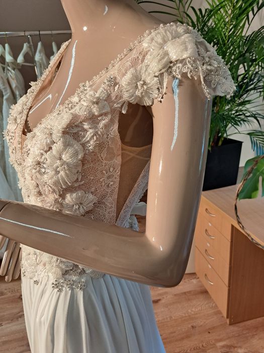 Suknia ślubna muślin, koronka,boho,38, weddingdress