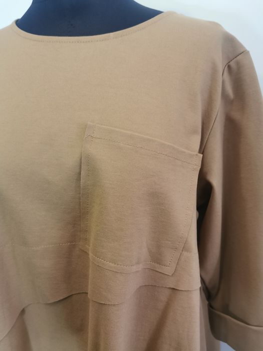 Karmelowa asymetryczna gruba tunika damska oversize plus size