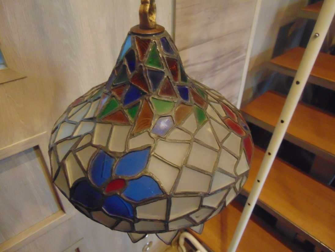 Lampa witrażowa,mosiężna,art deco