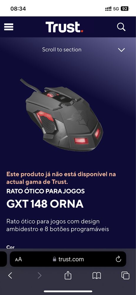 Rato gamming Trust gtx148. LED e 8 botões programáveis