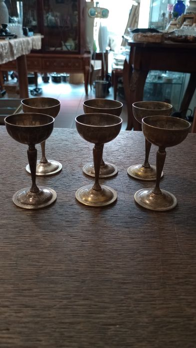 Stare posrebrzane kieliszki do likieru 6 sztuk Vintage