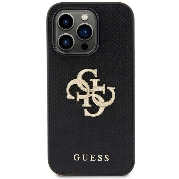 Etui iPhone 15 Pro Guess Czarny Hardcase Leather 4G Glitter Logo