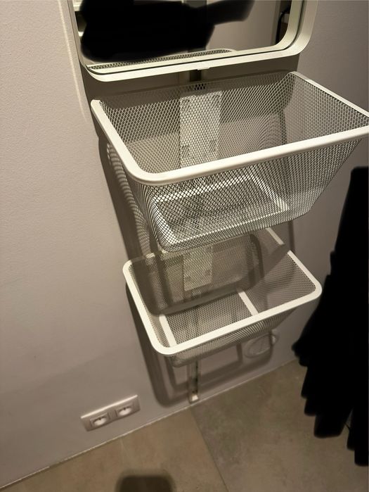 IKEA ALGOT system przechowywania: 2 szyny,kosze,lustro,półka,haczyki