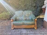 Sofa dwuosobowa, skóra naturalna, lite drewno dębowe. Firma KLER.