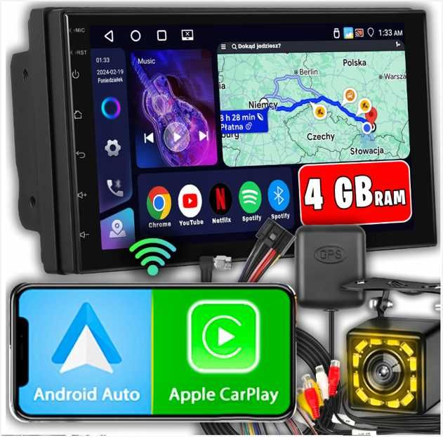ANDROID 14 Carplay ANDROID AUTO GPS 4 GB RAM usb wifi- 2 DIN 7"