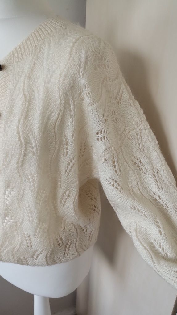 Kardigan ażurowy ręcznie robiony handmade retro oversize