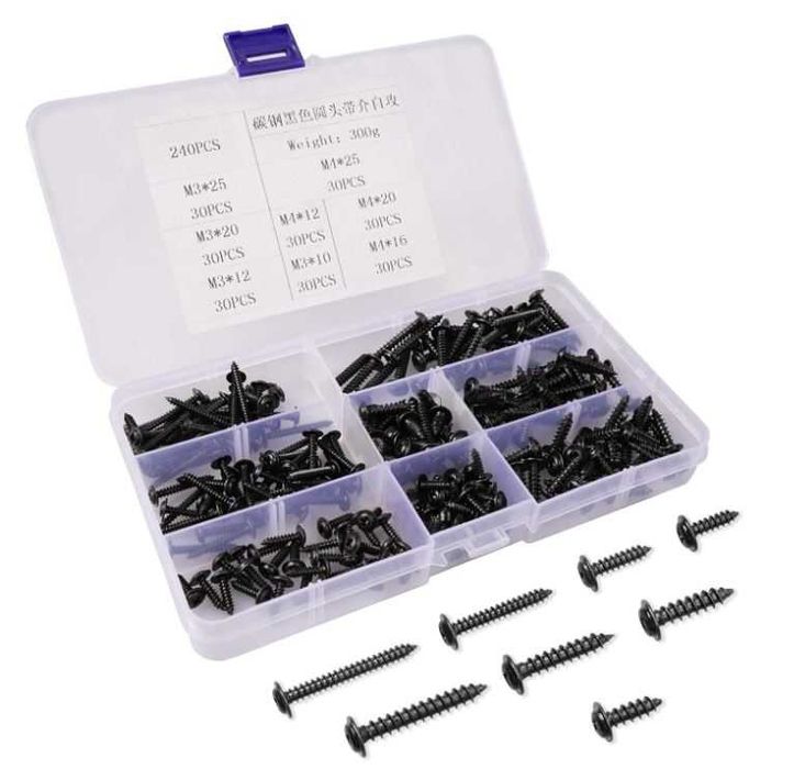 Zestaw 240 wkrętów M3, M4 kolor czarny