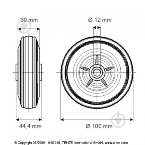 Резиновое колесо с втулкой к тачке, тележке 100X30-12 TENTE (Германия)