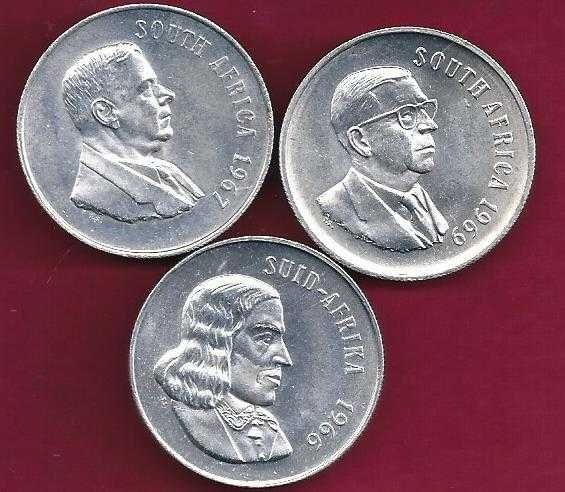 MOEDAS Lote de 7  Africa do Sul  Prata 5  Shilings e 1 Rand