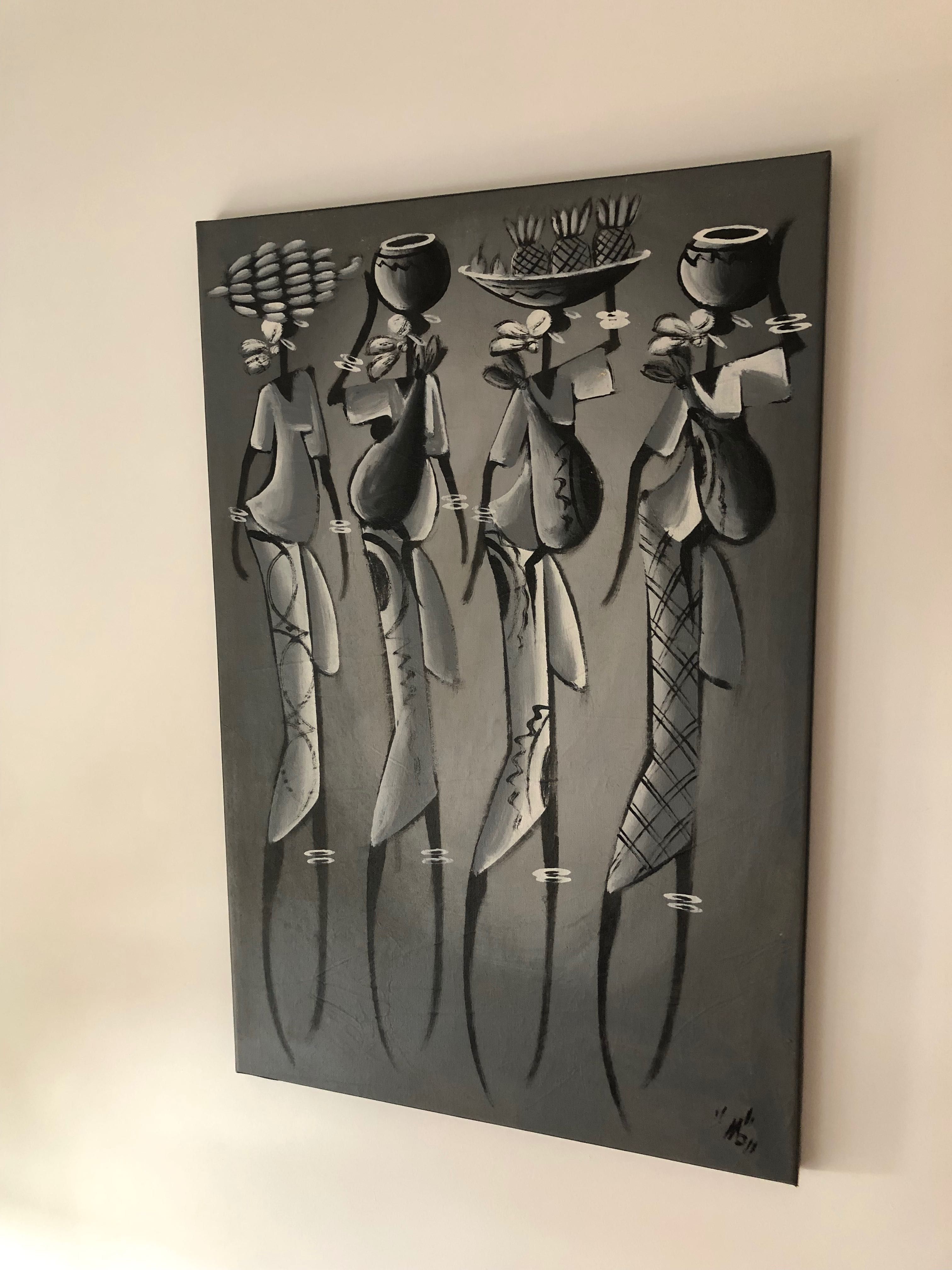 Tela decorativa artesanato africano pintada à mão